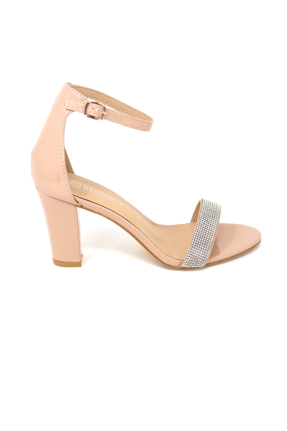 Women&#39;s Over the toe rhinestone strap and ankle buckle strap Nude