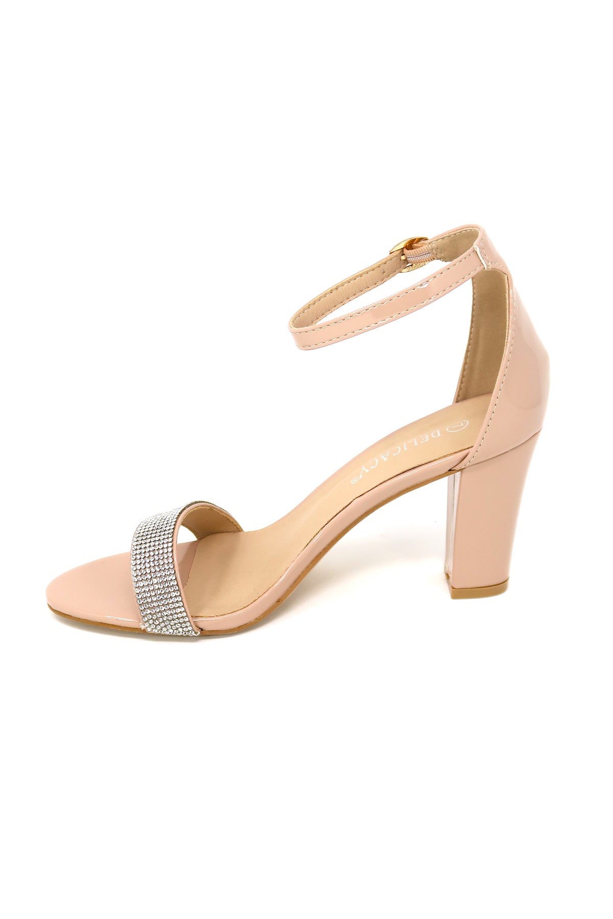 Women&#39;s Over the toe rhinestone strap and ankle buckle strap Nude