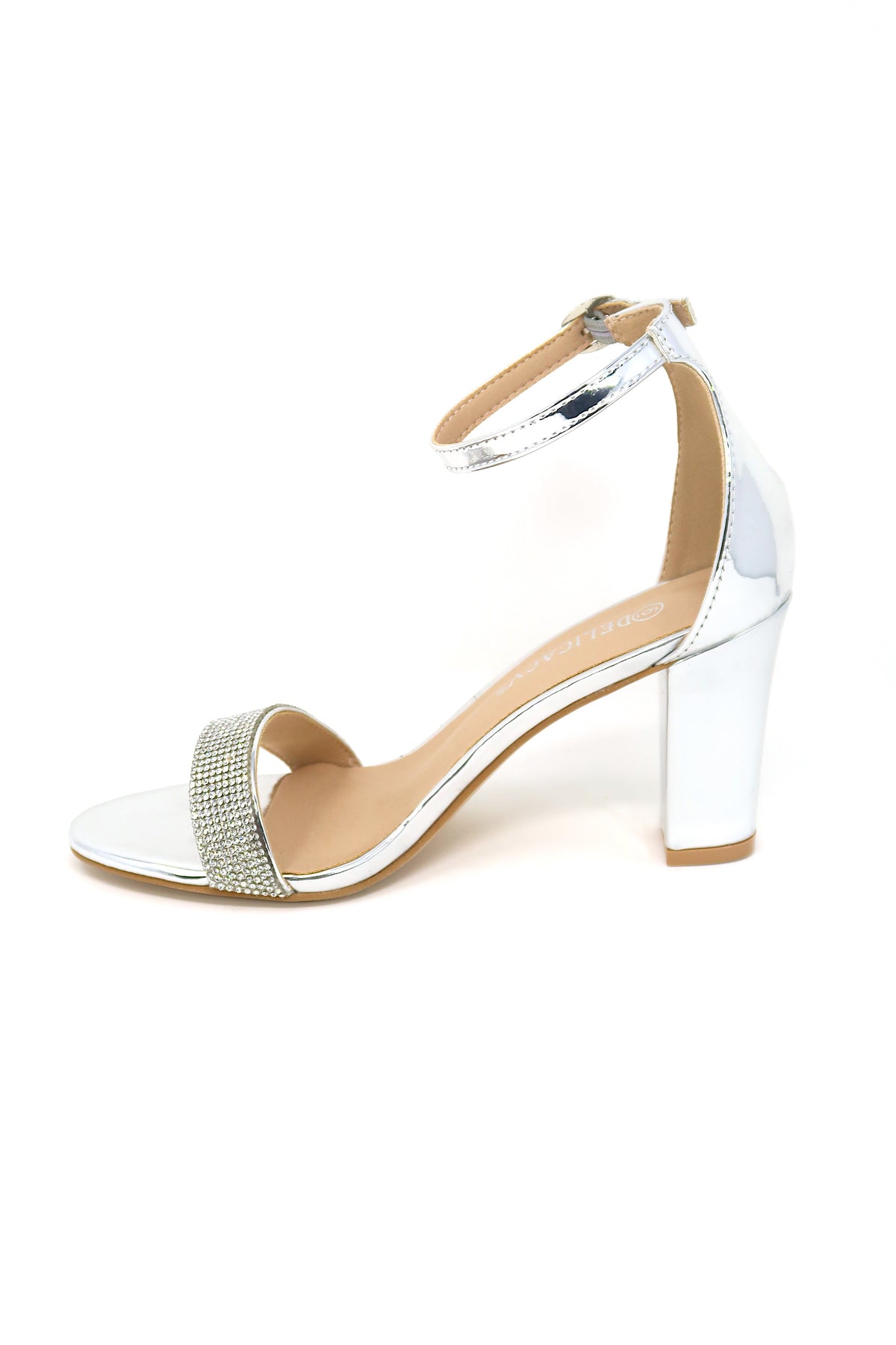 Women&#39;s Over the toe rhinestone strap and ankle buckle strap Silver