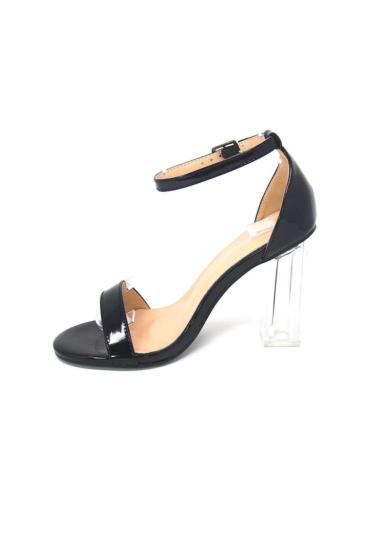 Women&#39;s Transparent Clear Chunky Block High Heels Black