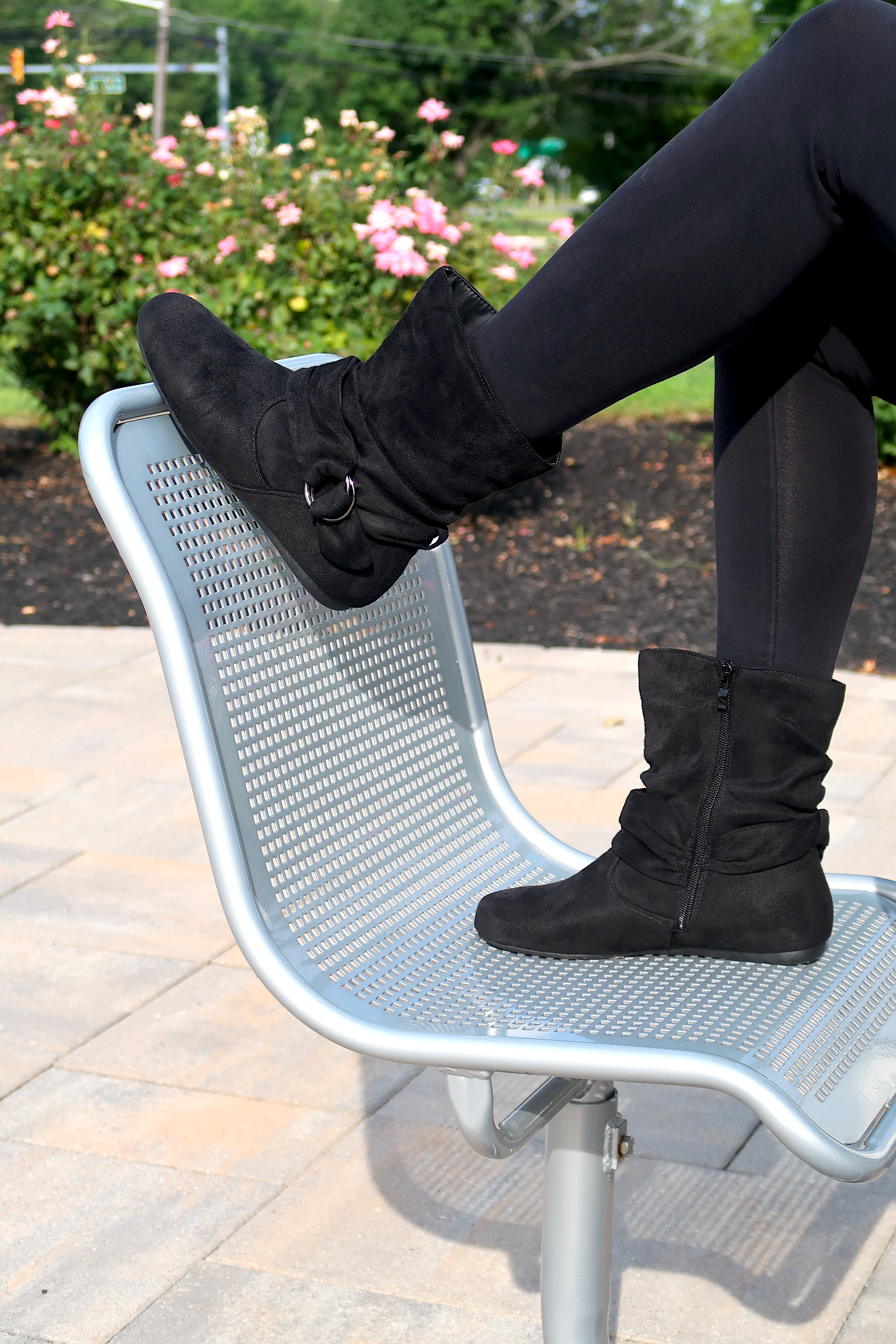 Women's Faux Suede Slouch Ankle Bootie with buckle