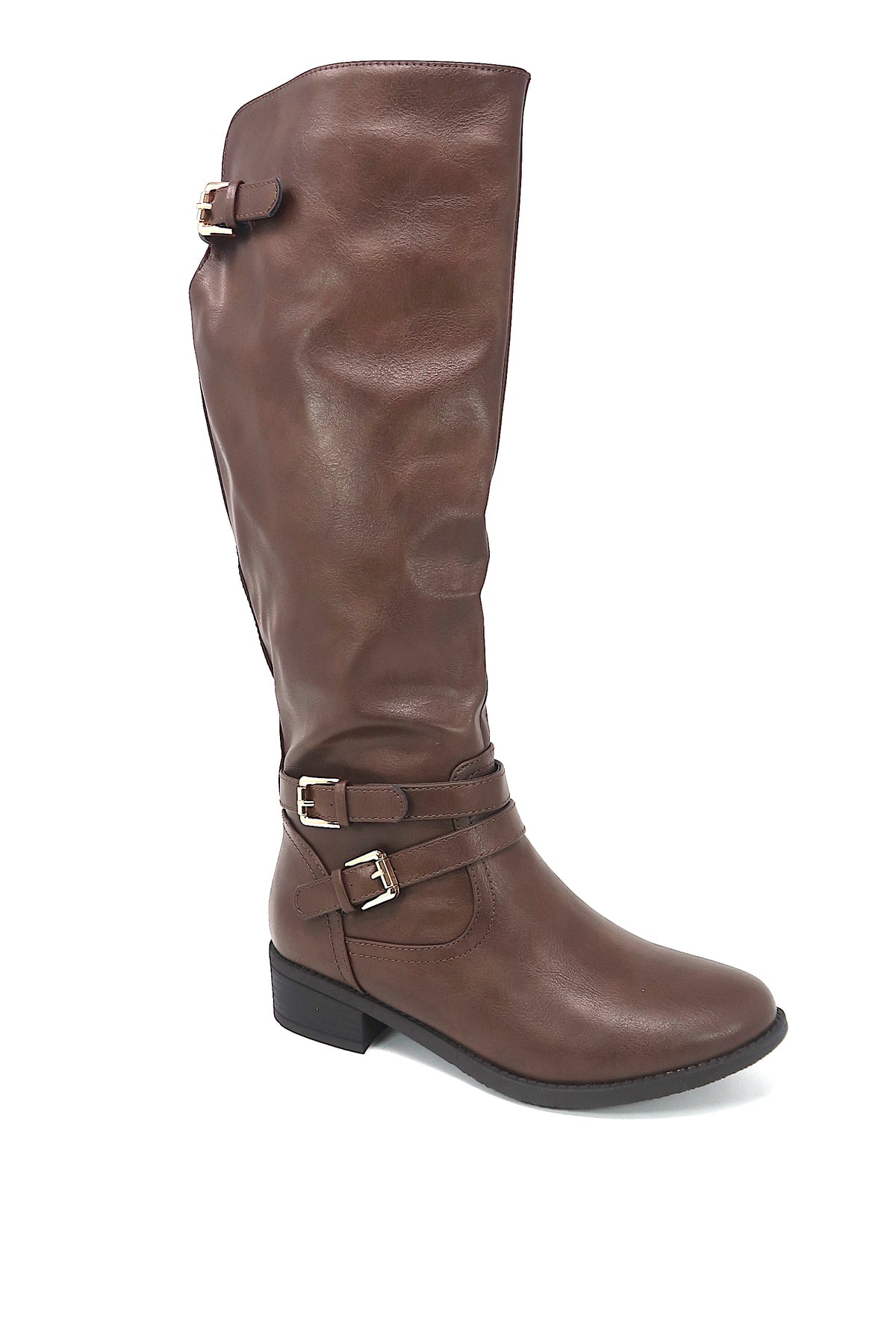 Women&#39;s Buckle Slouch Knee High Boots Brown leather