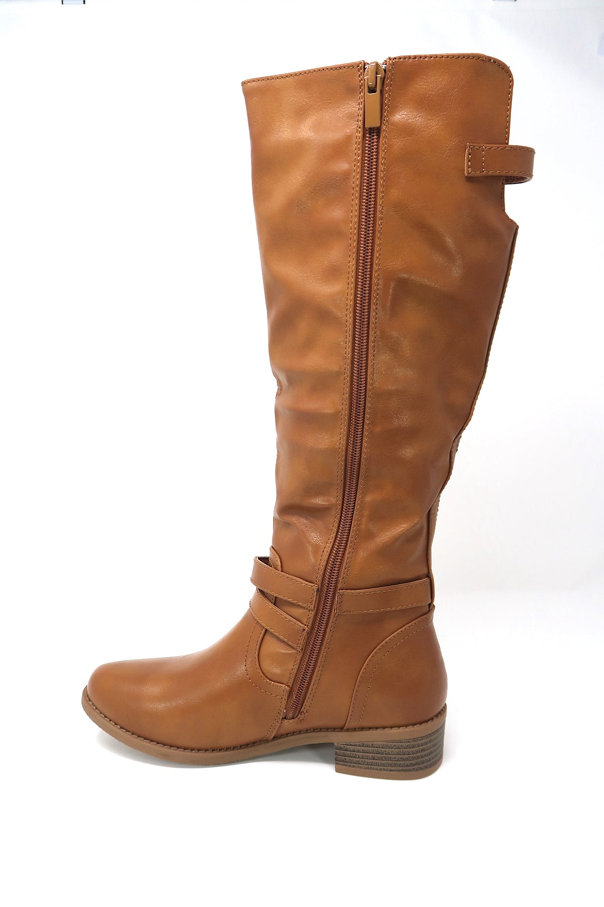 Women&#39;s Buckle Slouch Knee High Boots Tan leather