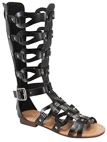 Link Atta 07K Little Girls Strappy Gladiator Comfort Flat Sandals Black